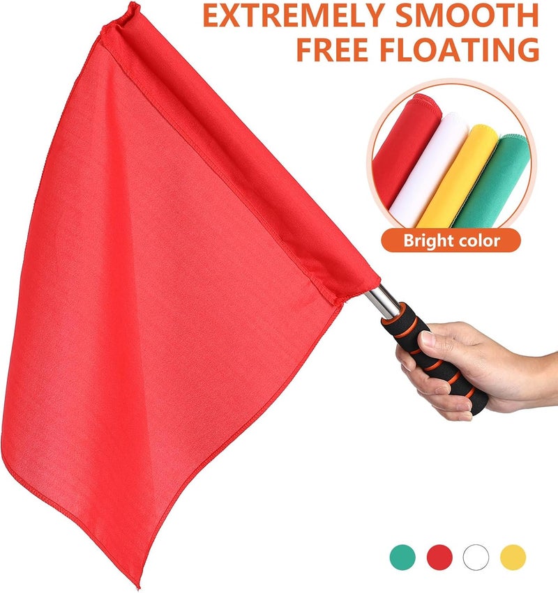 Yardwe Referee Flag Set with Stainless Steel Poles 4-Pack Hand Signal Flags for Sports Officiating Football Soccer Volleyball Track Field High-Visibility Colored Flags - Image 2